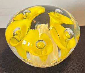 K - Bob St. Clair Yellow Floral Paperweight