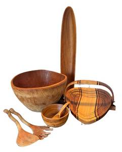 P - Vintage Wooden Bowls & Utensils