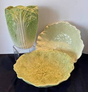 P - Lettuce & Cabbage Motif Ceramic Vase and Bowls