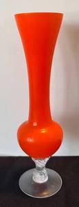 K - Orange Vintage Cased Glass Vase with Clear Twisted Stem Base