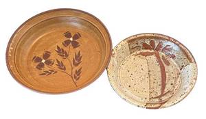 P - Two Stoneware Pie Dishes with Botanical Glazes