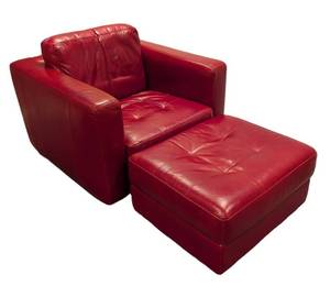 LLR - Natuzzi Red Leather Armchair with Ottoman