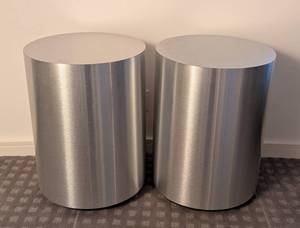 LB - Round Silver Wood Side Tables - Pair