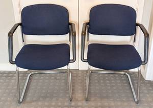 UL - Blue Office Chairs Pair - Chrome Cantilever Frames