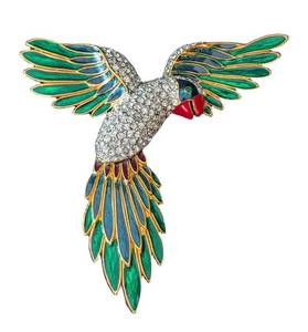 K - Large Rhinestone & Enamel Parrot Brooch