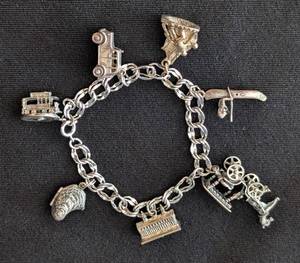 K - Sterling Silver Charm Bracelet - 7.5 in Long with Travel & Landmark Charms