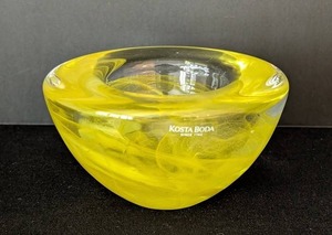 UL - Kosta Boda Atoll Votive Holder - Yellow Swirl Glass