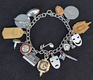 K - Vintage Sterling Silver Charm Bracelet with Gold-Filled Charms, 7.5 inches long