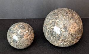 UL - Stone Paperweights - Pair of Polished Granite Spheres