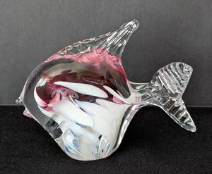 UL - Noslo Art Glass Fish, PinkWhiteBlue Swirl Glass Sculpture