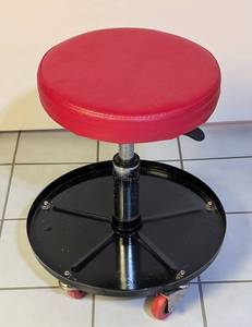 LLS - Rolling Work Stool - 17 in High, 12 in Seat, Red Vinyl, 4-Caster Base