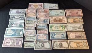 LB - Japanese Government WWII Emergency Currency Collection - Pesos, Gulden, Shilling, Centavos