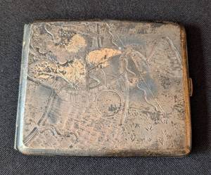 LB - Vintage Japanese Cigarette Case -Engraved Floral Landscape