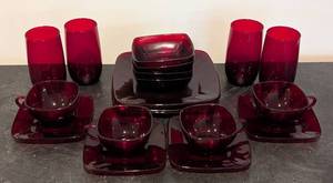 LLR - Cranberry Glass Dinnerware Set for Four -  Cups & Tumblers