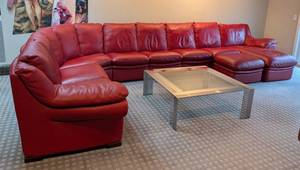 LR - Natuzzi Red Leather Sectional - Reclining Chaise