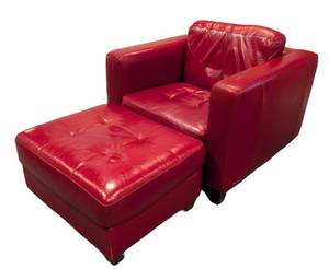 LLR - Natuzzi Red Leather Armchair & Ottoman