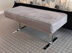UL - Postmodern Chrome & Grey Upholstered Bench - Modern Living Room