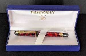 UL - Waterman Paris Fountain Pen - Red Marbled Celluloid, Gold Trim