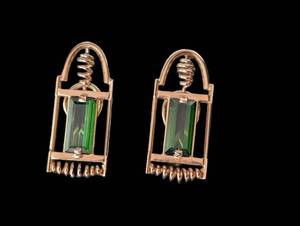 K - 14k Yellow Gold Green Tourmaline Earrings