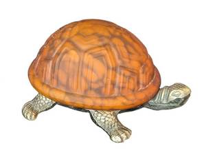 UL - Turtle Table Lamp - Orange Carved Shell on Silver Base