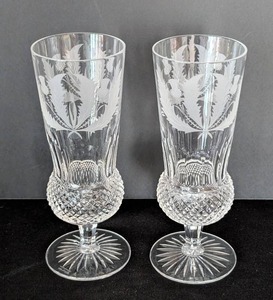 UL - Pair of Edinburgh Crystal Thistle Pattern Champagne Flutes