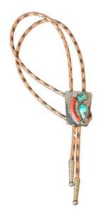 K - Bennett Bolo Tie Turquoise & Coral Inlay