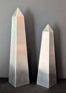 UL - Deters Obelisks - Pair of Signed Brushed Metal Obelisks