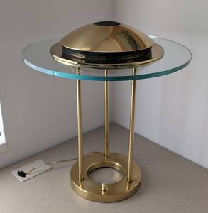 LB - Brass Desk Lamp with Glass Round Top - Vintage Mid-Century Modern