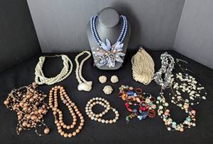 K - Faux & Cultured Pearl Necklace & Earrings Set - Cream Multi-Strand Pearls