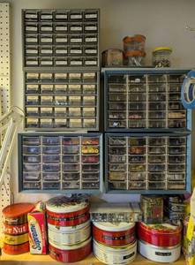 LLS - Assorted Nuts, Bolts & Fasteners in Multi-Drawer Hardware Cabinet