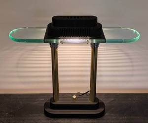 LB - Desk Lamp With Glass Shelf - Brass Posts, Black Base