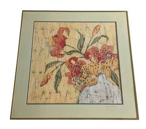 LB - Joan Gray Batik Tiger Lily - Framed Floral Artwork