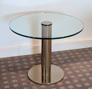 LLR - Glass Top Chrome Side Table - (Chip on Rim)