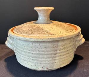 K - Signed Stoneware Pottery Bowl with Lid