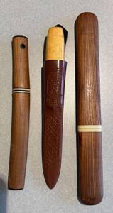 K - Vintage Knife Trio - 3 Knives with Leather & Wood Sheaths