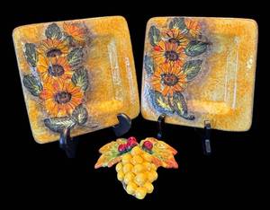 P - Orvieto Hand-Painted Sunflower Plates & Grapevine Decor