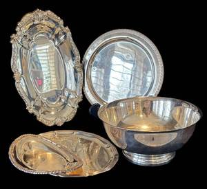 P - Vintage Silver-Plated Platters and Bowl