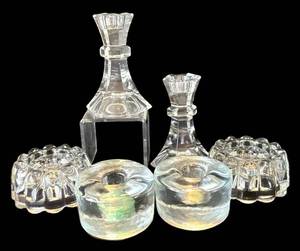 P - Crystal and Clear Glass Candle Holders Set - Candlesticks, Rosette-Edge & Round Tealight Holders