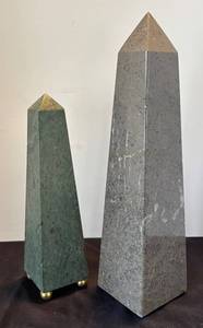 P - Two Marble Obelisks - Speckled Green & Gray