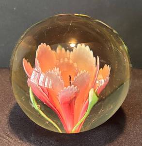 K - Pink Floral Glass Paperweight