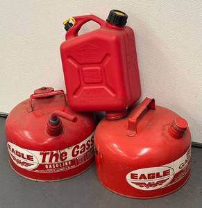 G - Trio of Red Gasoline Containers by Eagle and More