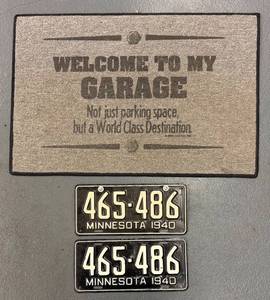 G - Humorous Garage Rug with Vintage Minnesota 1940 License Plates