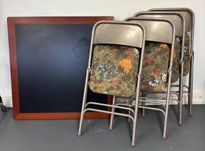 G - Folding Table with Four Vintage Folding Chairs