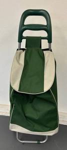 G - Vintage Rolling Bag - Green Canvas with Beige Trim on 2-Wheel Trolley