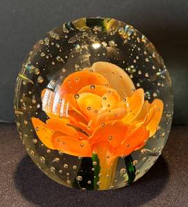 K - Orange Floral Controlled Bubble Paperweight