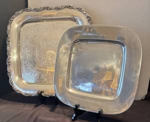 LR - Two Silver-Plated Serving Platters by Pottery Barn and More