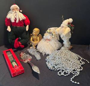 P - All The Trimmings Cake Server - Seasons Greetings Motif, Santa & Angel Decor, Bead Garland and More