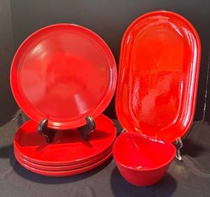 LR - Waechtersbach Platter, Four Stax Living Plates & Destinos Bowl - Radiant Red Servingware
