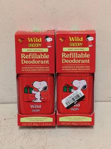 (2) NEW WILD SNOOPY BERRY CHRISTMAS REFILLABLE DEODORANT