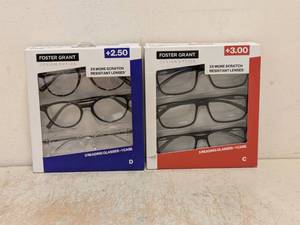 (2) NEW FOSTER GRANT 2.503.00 READING GLASSES 3PK